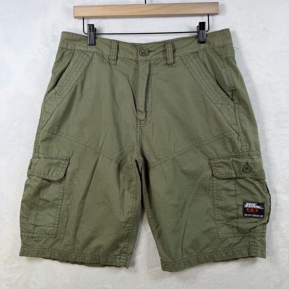 No Fear Green Cargo Shorts Ripstop Mens Size 32 Outdoor Y2K Nylon Blend Camping